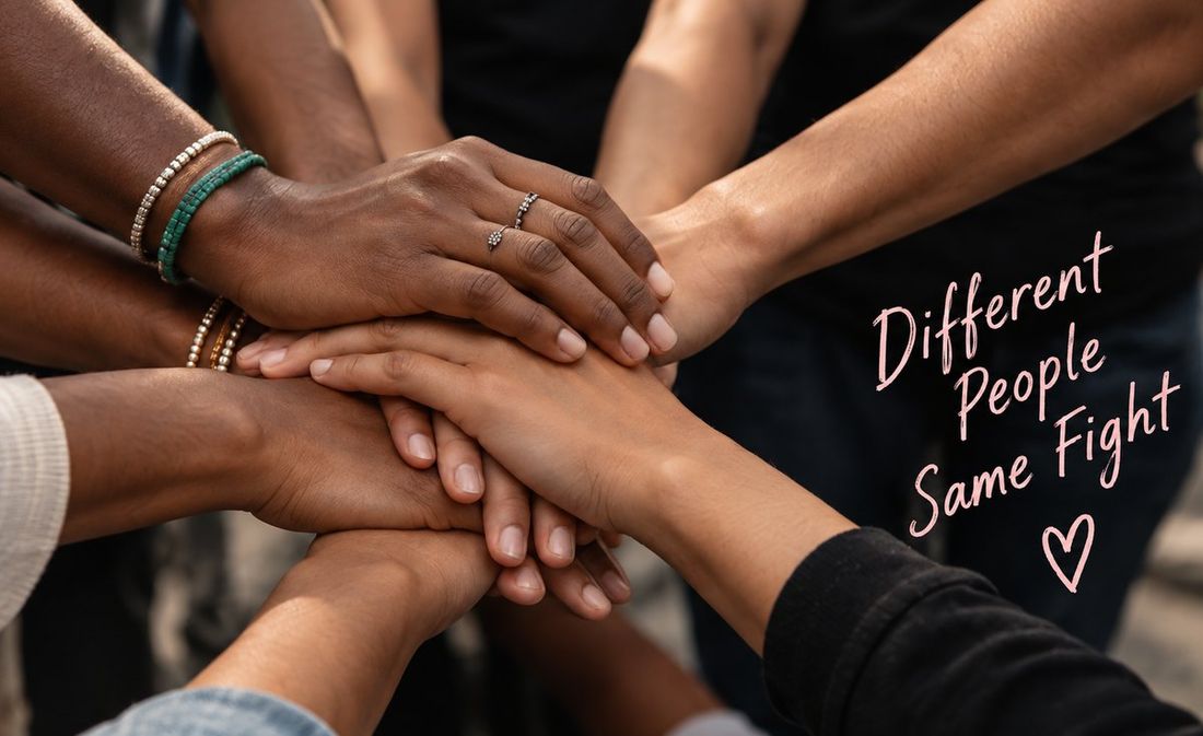 Many hands stacked together